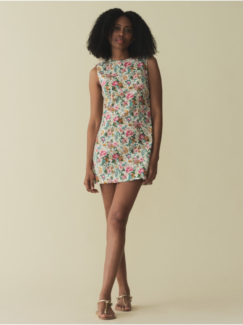 Doen Floral Mini Dress in Cream, Pink & Green